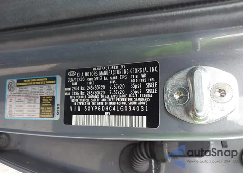 2020 Kia Telluride S z USA, uszkodzony, nr VIN 5XYP6DHC4LG094031